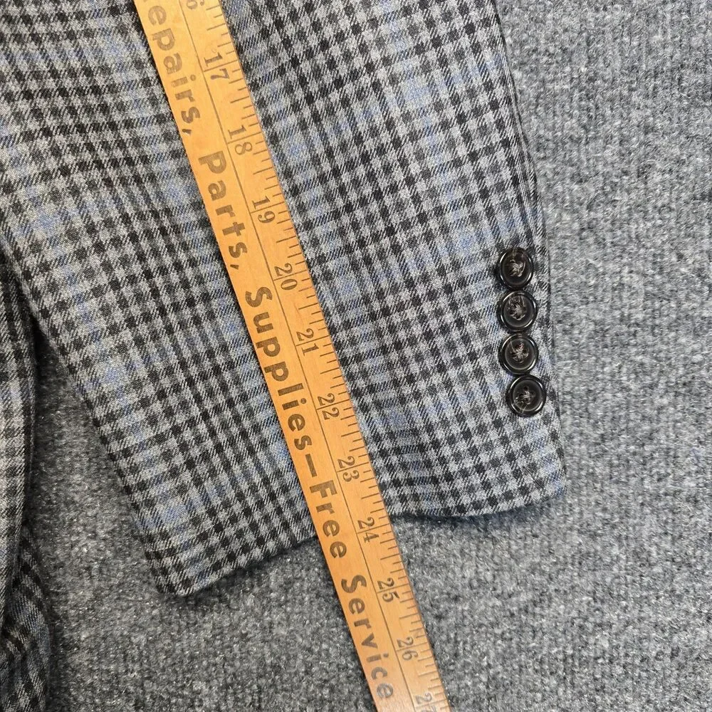 Ralph Ralph Lauren Blue Gray Check Tweed Blazer Men's 54R Regular Fit Two-Button